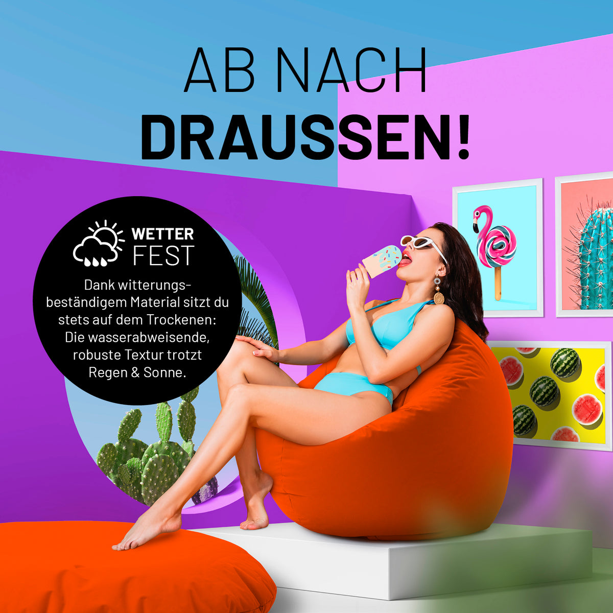 Sitzsack Drops (300 L) in Orange, wetterfest und vielseitig für drinnen & draußen, robuster und leichter 4,6-kg Sitzsack mit EPS-Füllung.