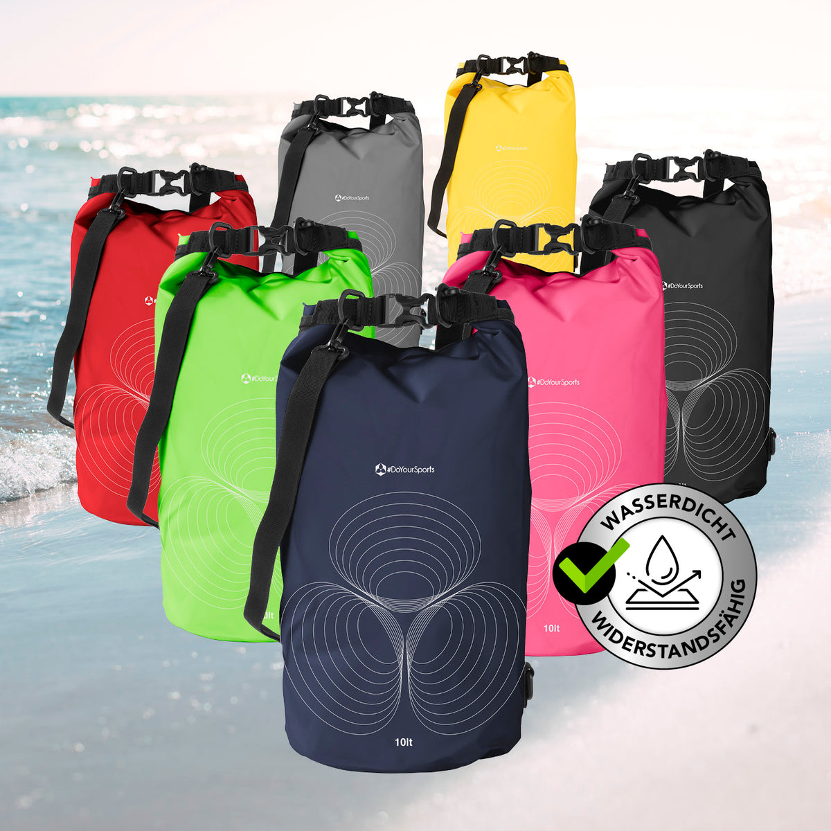 Dry Bag 10L - Dunkelblau wasserdichter, robuster Outdoor-Rucksack mit UV-Schutz und verstellbarem Schultergurt für Abenteuer.