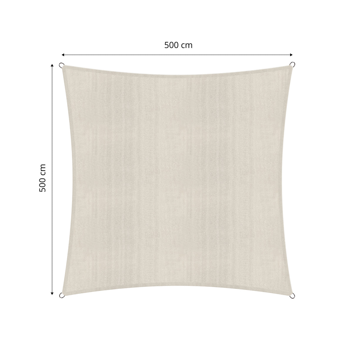 Sonnensegel 100% HDPE mit Stabilisator für UV-Schutz - Quadrat 5 x 5 Meter - Creme, robust und UV-beständig quadratisch.