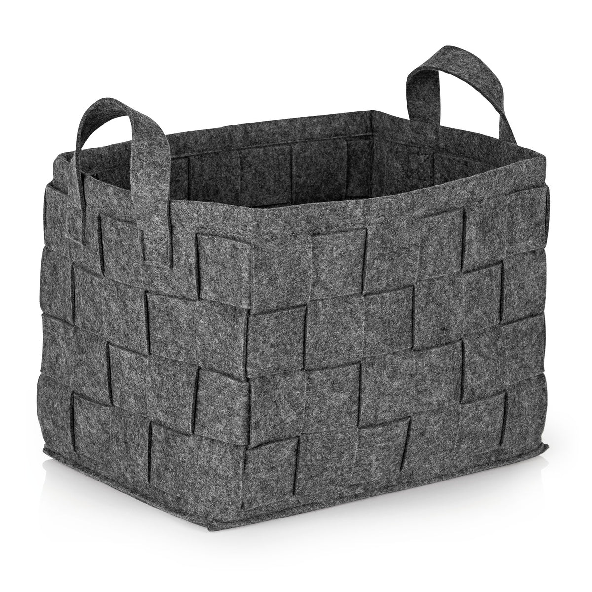 Filz-Aufbewahrungstasche M - 35 x 25 x 25 cm - Dunkelgrau, faltbarer, strapazierfähiger Filzkorb mit stabilen Tragegriffen für vielseitige Aufbewahrung.