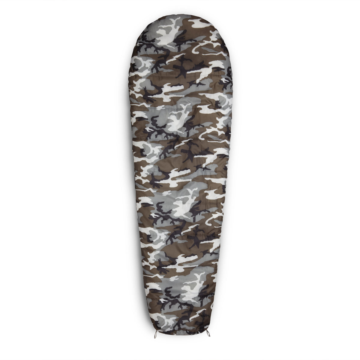 Camping Schlafsack Classic - Mumienschlafsack in Camouflage Grau, 230x80x55 cm, wasserabweisend und atmungsaktiv.