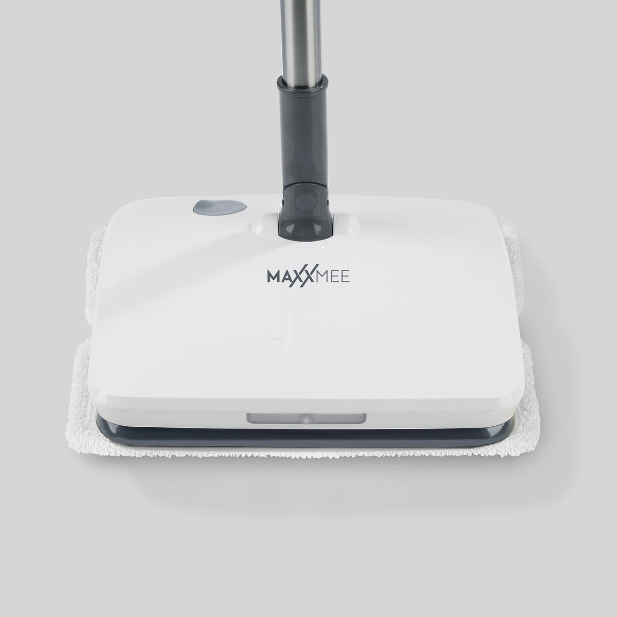 Akku-Vibrationsmopp mit Sprühfunktion - grau mit kabellosem Design und LED-Beleuchtung für gründliches Wischen ohne Eimer.