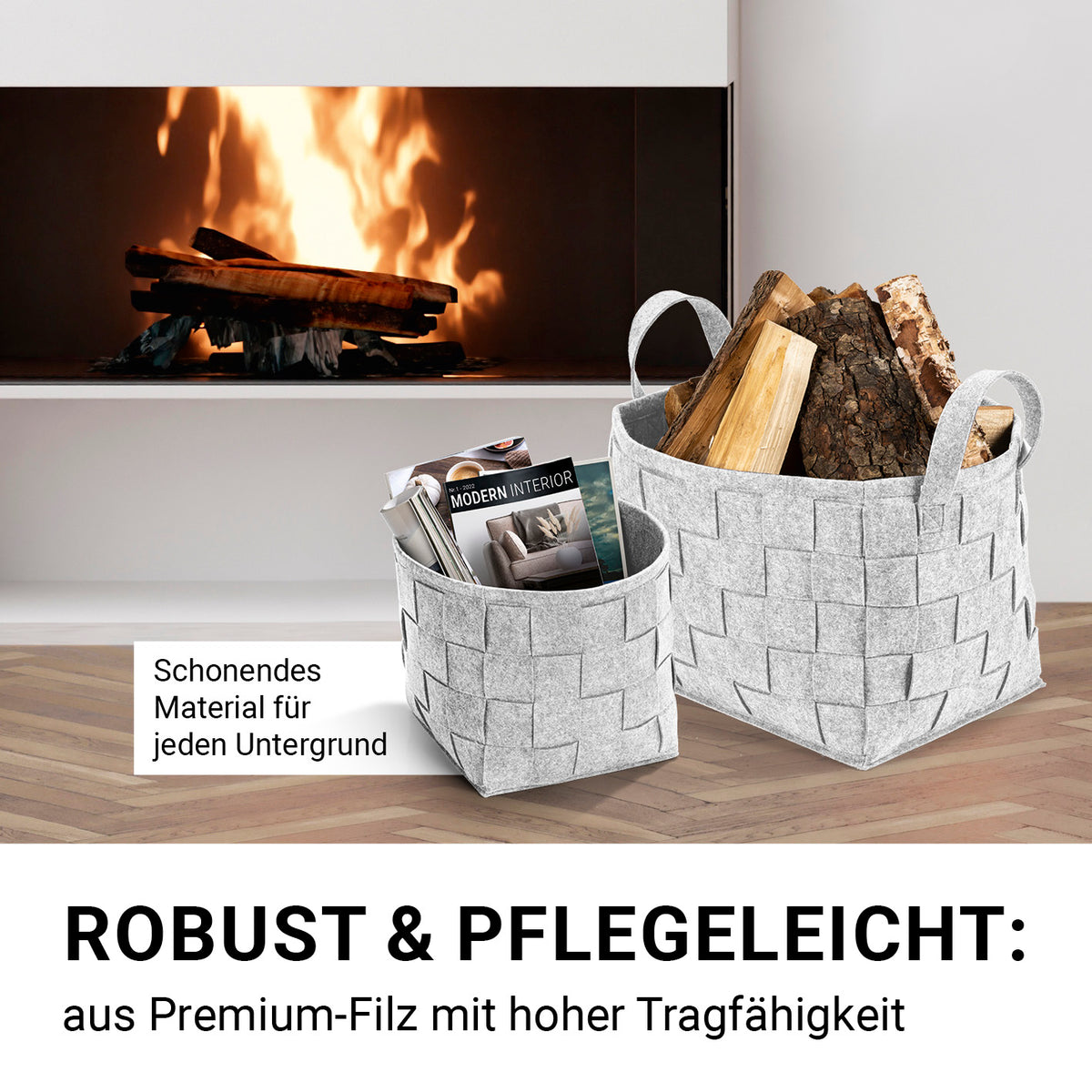 Filz-Aufbewahrungskorb M - 32 x 32 x 32 cm - Hellgrau, strapazierfähig, faltbar, schonend für Böden, vielseitig im Haushalt nutzbar.