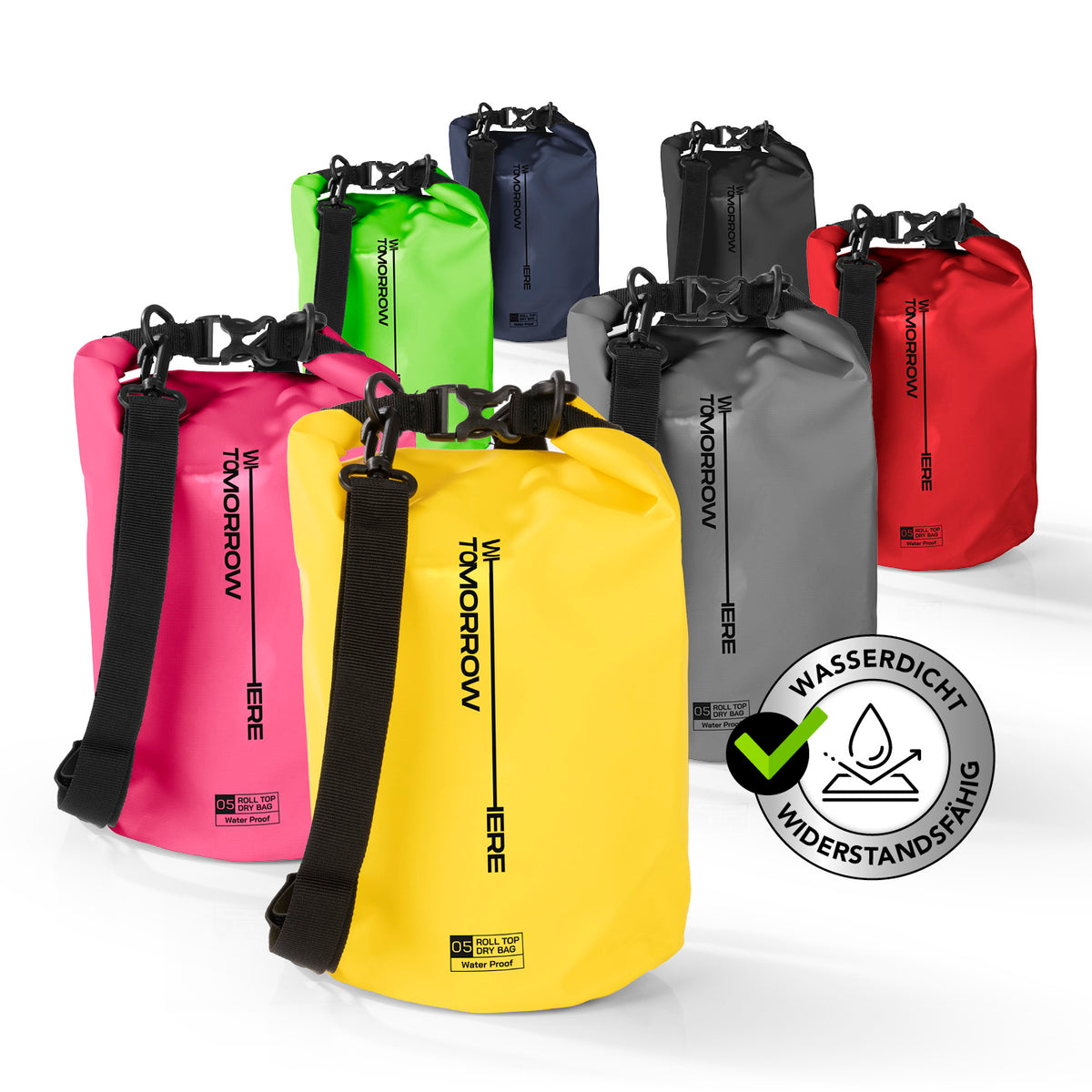 Dry Bag 5L - Style 02 - Gelb, wasserdichter, robuster Rucksack mit UV-Schutz und verstellbarem Schultergurt für Outdoor-Abenteuer.