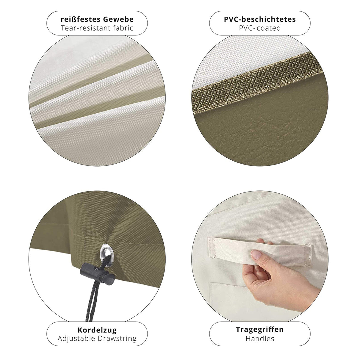 Gartenmöbelabdeckung Grill Abdeckhaube 152,4x63x125 cm, beige, aus reißfestem PVC-beschichtetem Oxford-Gewebe mit Tragegriffen und Kordelzug.