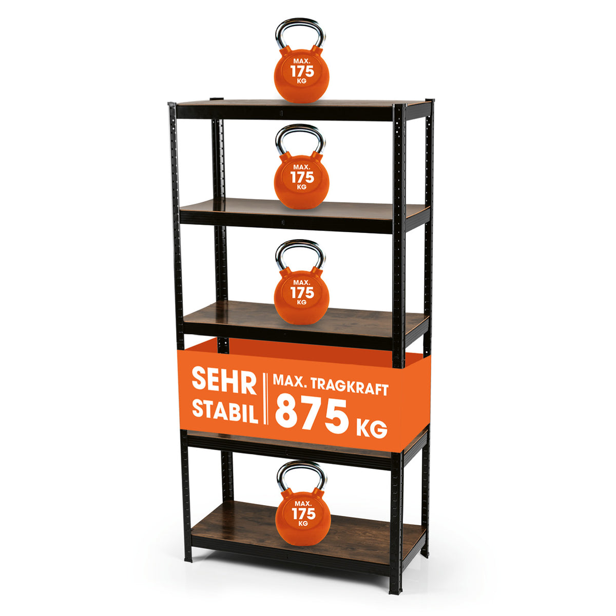 2 in 1 Schwerlastregal & Werkbank - 180 x 90 x 40 cm - Schwarz, stabiles Metallregal mit 5 MDF-Platten, max. Tragkraft 875 kg.