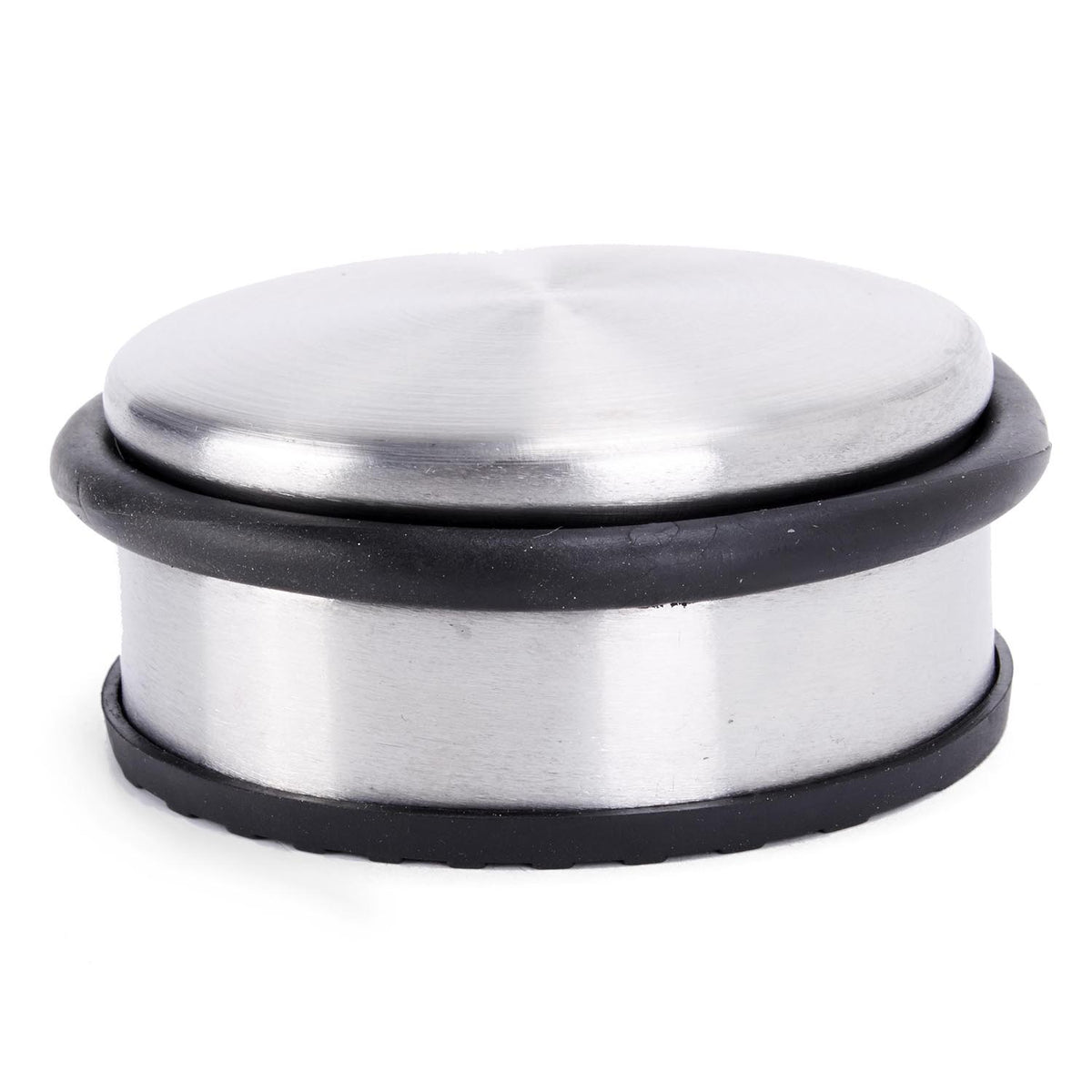 Edelstahl Türstopper Chrom-Design flach - 4 Stück, schwer, mit Gummifläche, ideal für verschiedene Bodentypen.