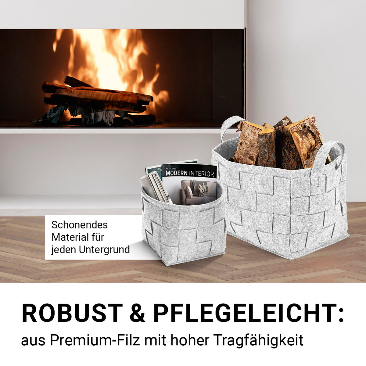 Filz-Aufbewahrungskorb S - 24 x 24 x 24 cm - Hellgrau, moderner, faltbarer und schonender Korb aus strapazierbarem Filz für vielseitige Nutzung.