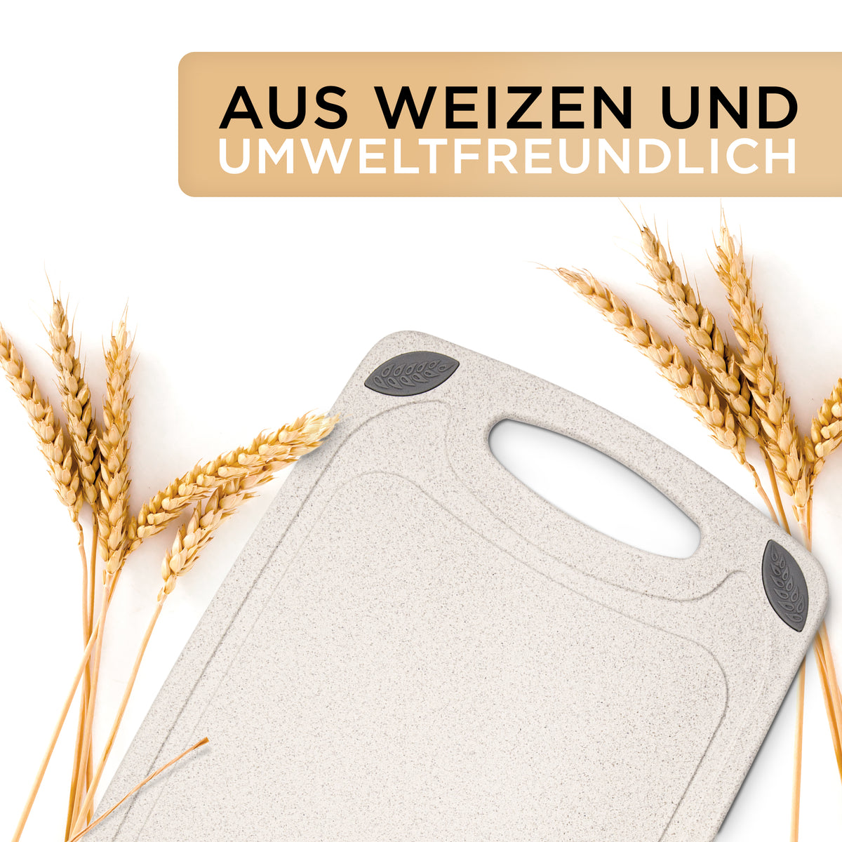 Schneidebrett aus PP-Material & Weizenstroh - Beige mit rutschfesten Ecken, umweltfreundlich und langlebig aus nachhaltigem Weizenstroh gefertigt.