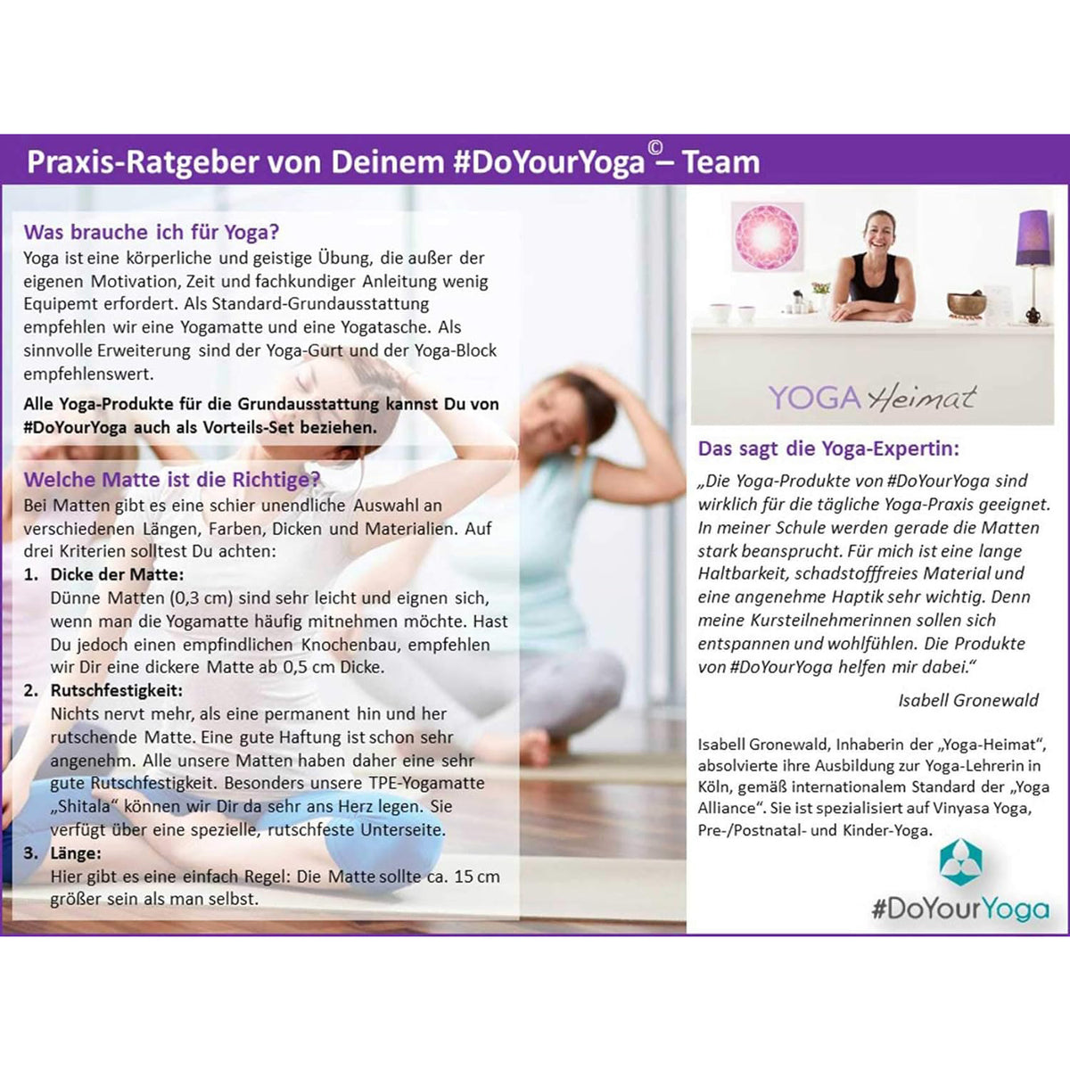 Yogamatte Ravana - 183 x 61 x 0,4cm aus strapazierfähigem, rutschfestem Material, ideal für Yoga, Pilates und Fitness zuhause oder im Studio.