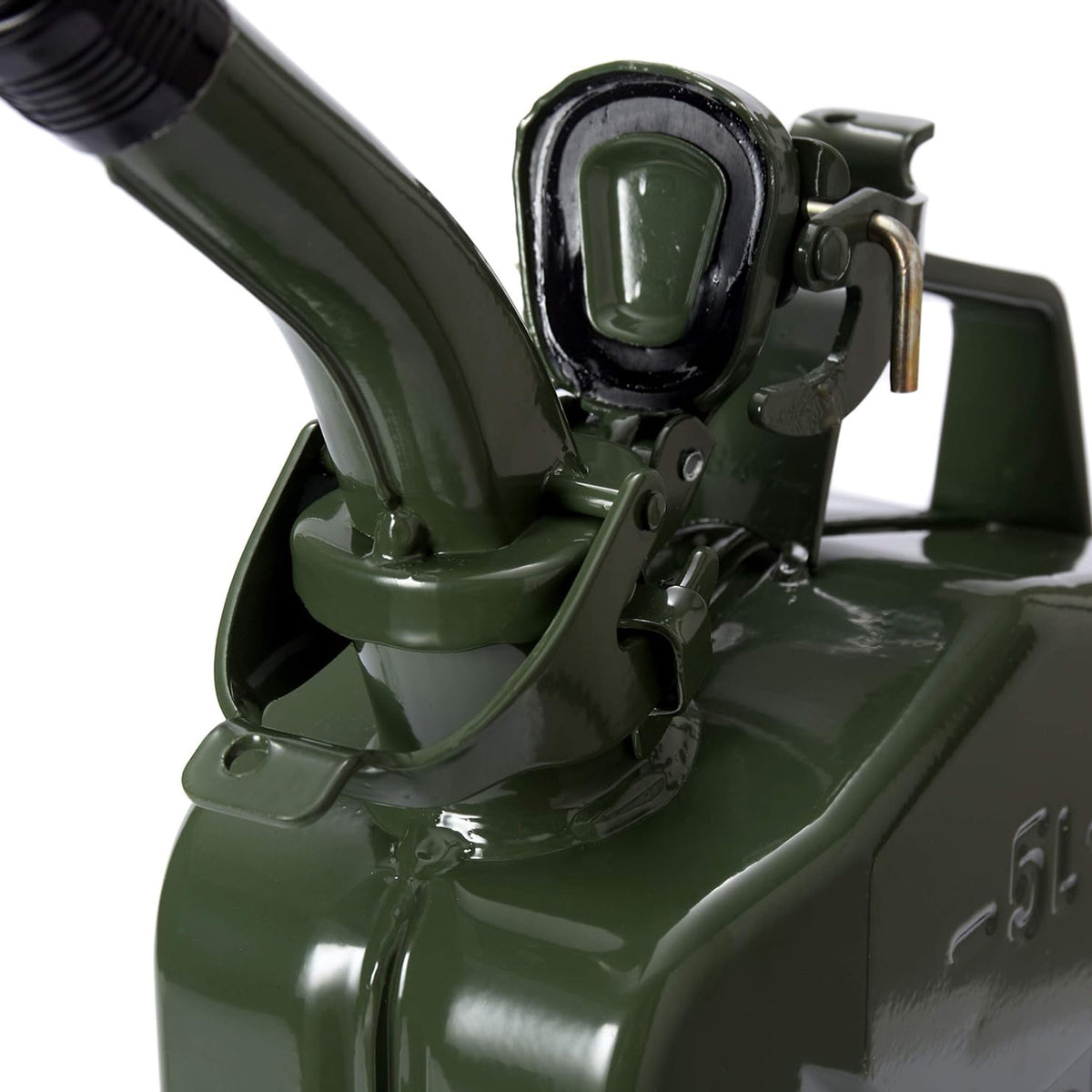 Metall Benzinkanister Kraftstoffkanister olivgrün 5 Liter mit Ausgießer, auslaufsicher, korrosionsgeschützt, ideal für Benzin und Diesel.