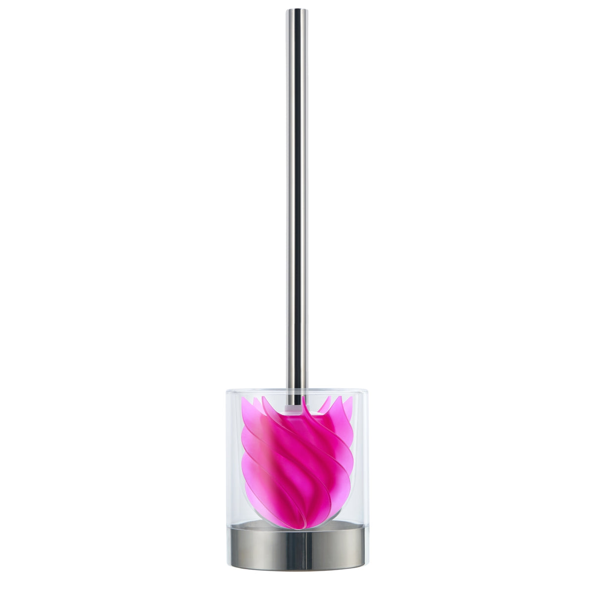 WC-Bürste Silikonkopf Edelstahl/pink mit Bürstenhalter transparent/Edelstahl, borstenlos, selbstreinigend, hygienisch und langlebig.