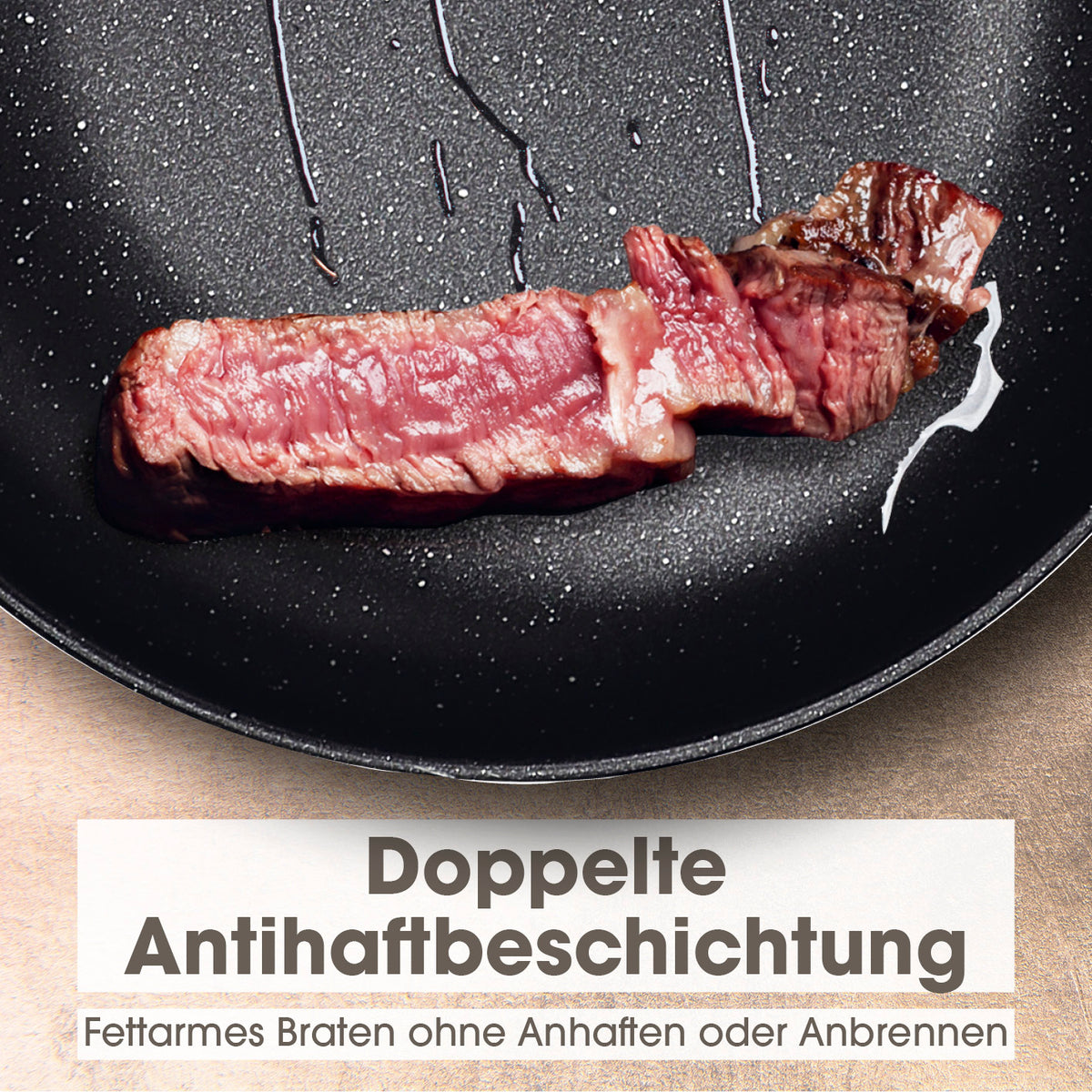 Karbonstahl-Bratpfanne Ø 28 cm mit 2-fach Antihaftbeschichtung für fettarmes Braten ohne Anhaften auf allen Herdarten.