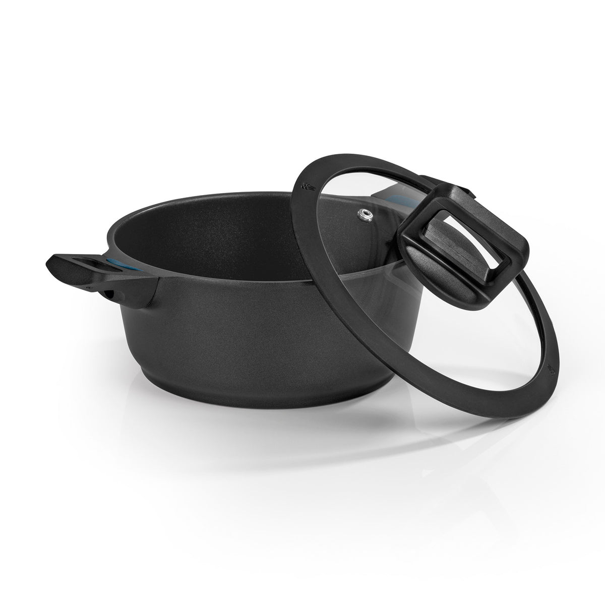 Aluguss-Kochtopf 20 cm - N8WERK Heat Indicator - Midnight Edition mit Ilag-Ultimate-Beschichtung und Silikondeckel für alle Herdarten.