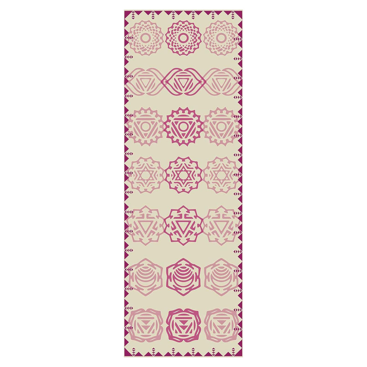 Yogamatte Ravana - 183 x 61 x 0,4cm mit traditionellem Mandala-Muster in dezenten Rosatönen, rutschfest und strapazierfähig.