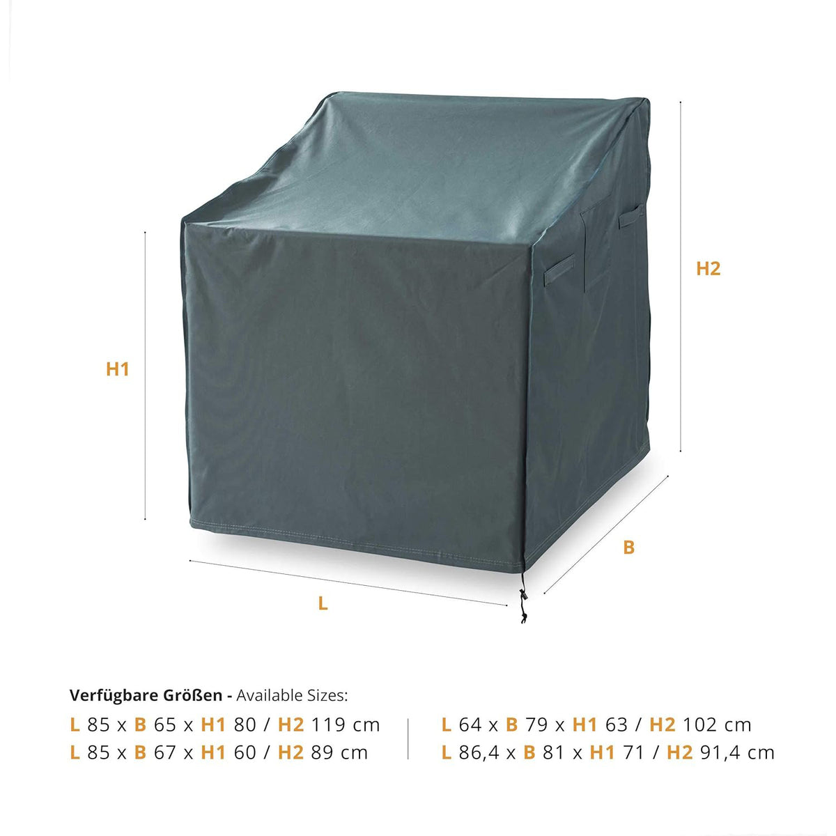 Abdeckung für gestapelte Patio Stühle - 85 x 65 x 80/119 cm, grün/grau, wasserdicht, reißfest, mit UV-Schutz und Tragegriffen.