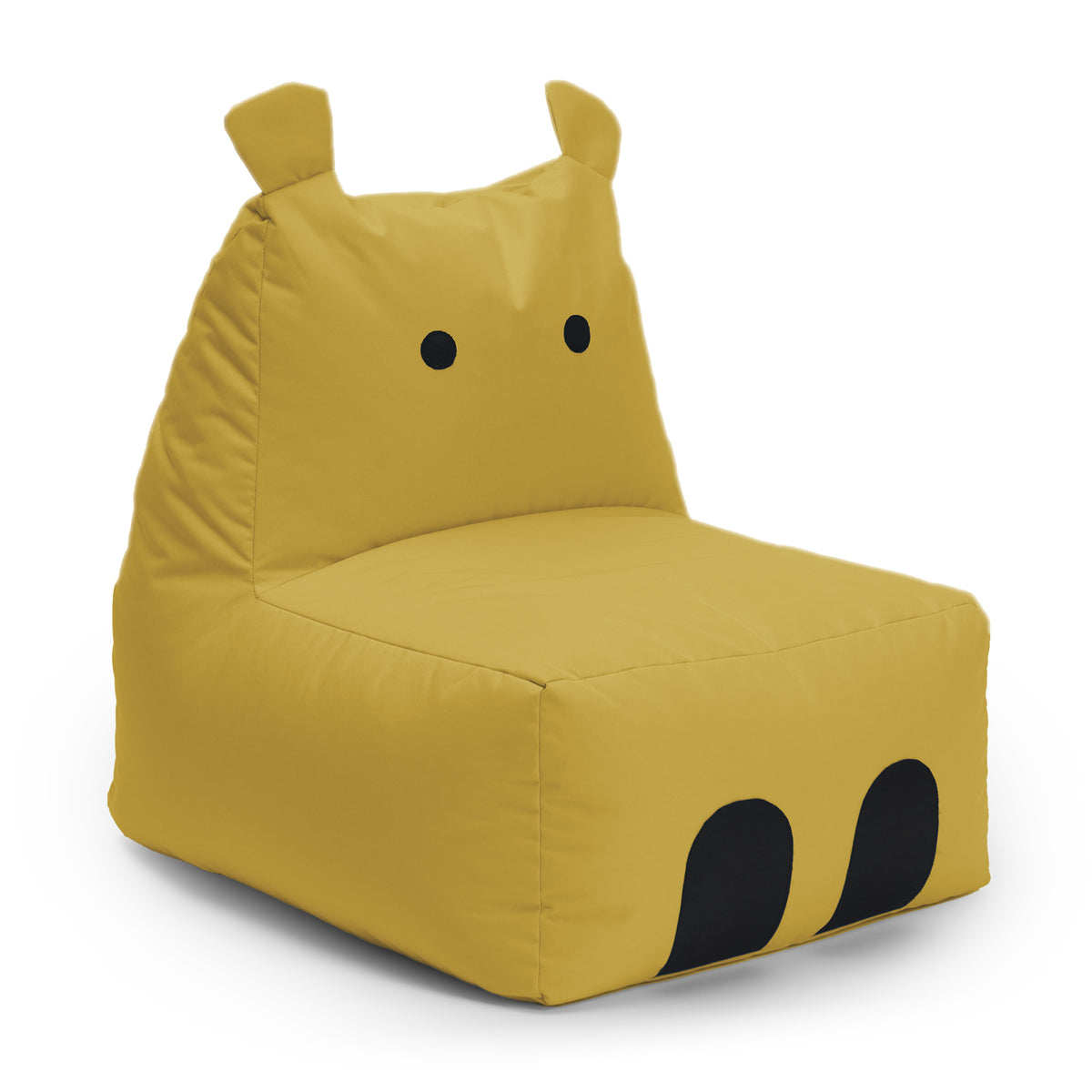 Kindersitzsack Animal Line Hippo (200 L) in Senfgelb, wasserabweisend, robust, indoor & outdoor, mit weichem, großem Maul als Sitzplatz.