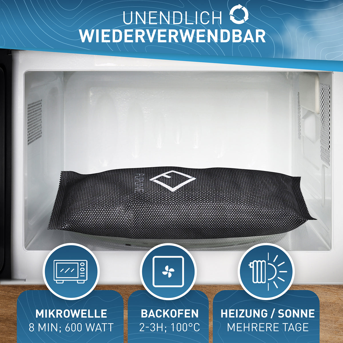 Auto-Luftentfeuchter - 1 kg in Mikrowelle zum Trocknen, wiederverwendbar, mit Anti-Rutsch-Pad gegen Feuchtigkeit im Auto.