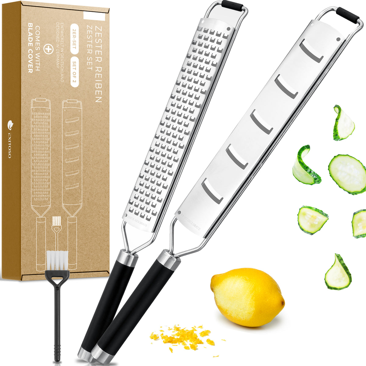 Küchenreibe 2in1 Set - Edelstahl mit rutschfestem Griff, scharfer Klinge, ideal zum Reiben von Zitrusfrüchten und Gewürzen.