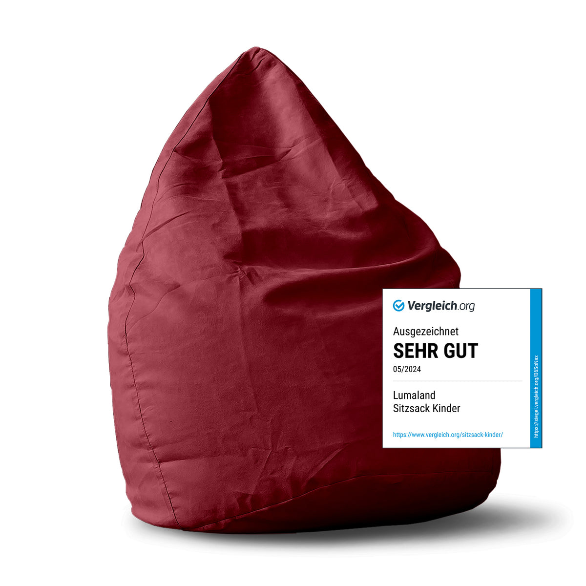 Luxury XL PLUS Sitzsack (220 L) Rot, ergonomisch, mit hochwertiger EPS-Füllung, formstabil und waschbarem Lumaland Bezug.