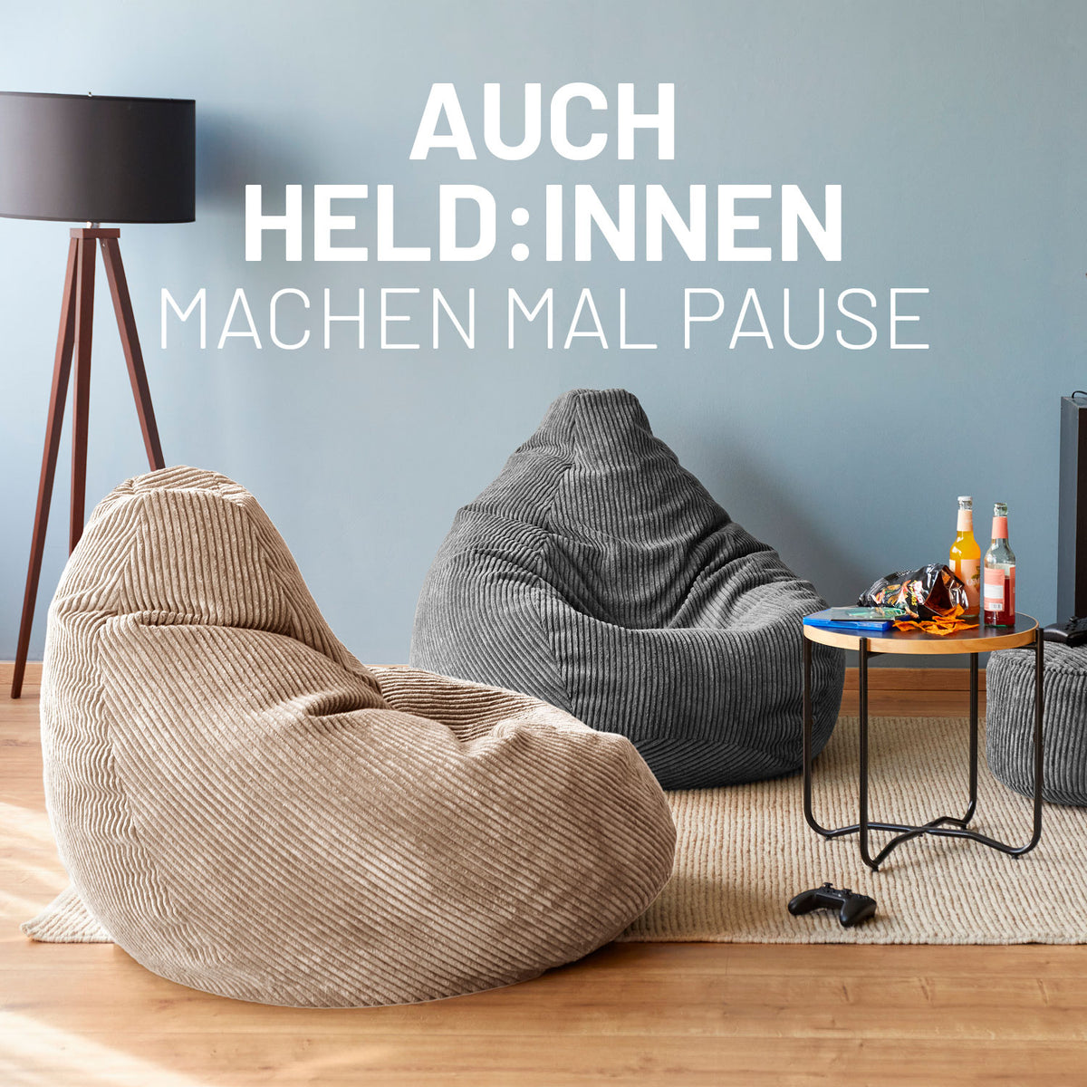 Sitzsack GIANT aus der Cord-Reihe - Beige, großer kuscheliger Sitzsack im Vintage-Look mit robuster und pflegeleichter Oberfläche.