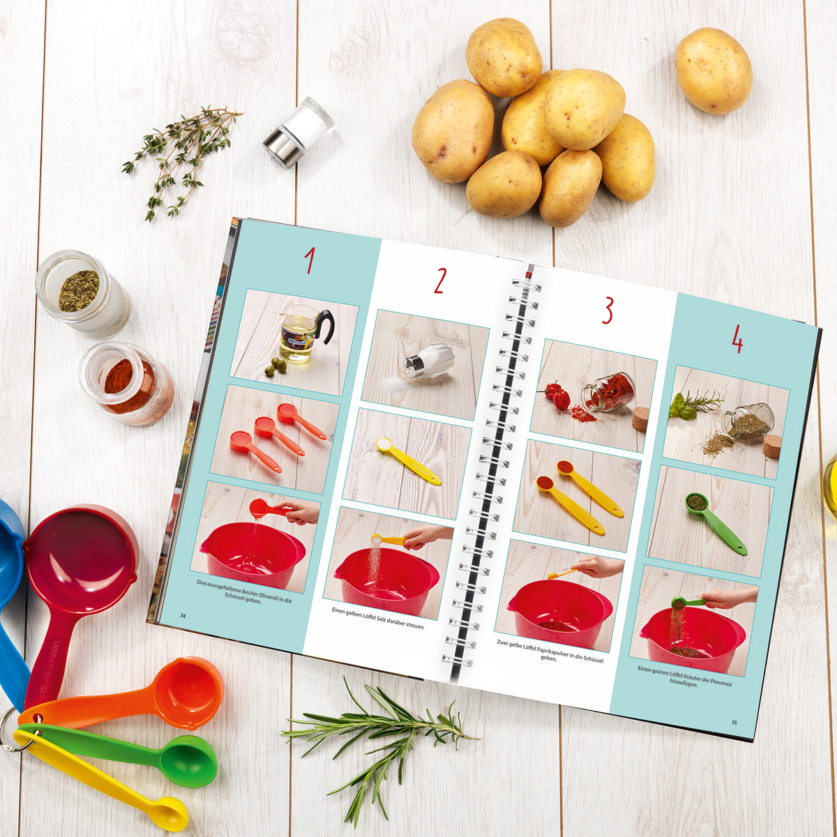 Rezeptbuch (Ergänzungsexemplar ohne Messbecher) - Band 5 - Ofen-Rezepte für die ganze Familie mit bunten Messlöffeln und Zutaten.
