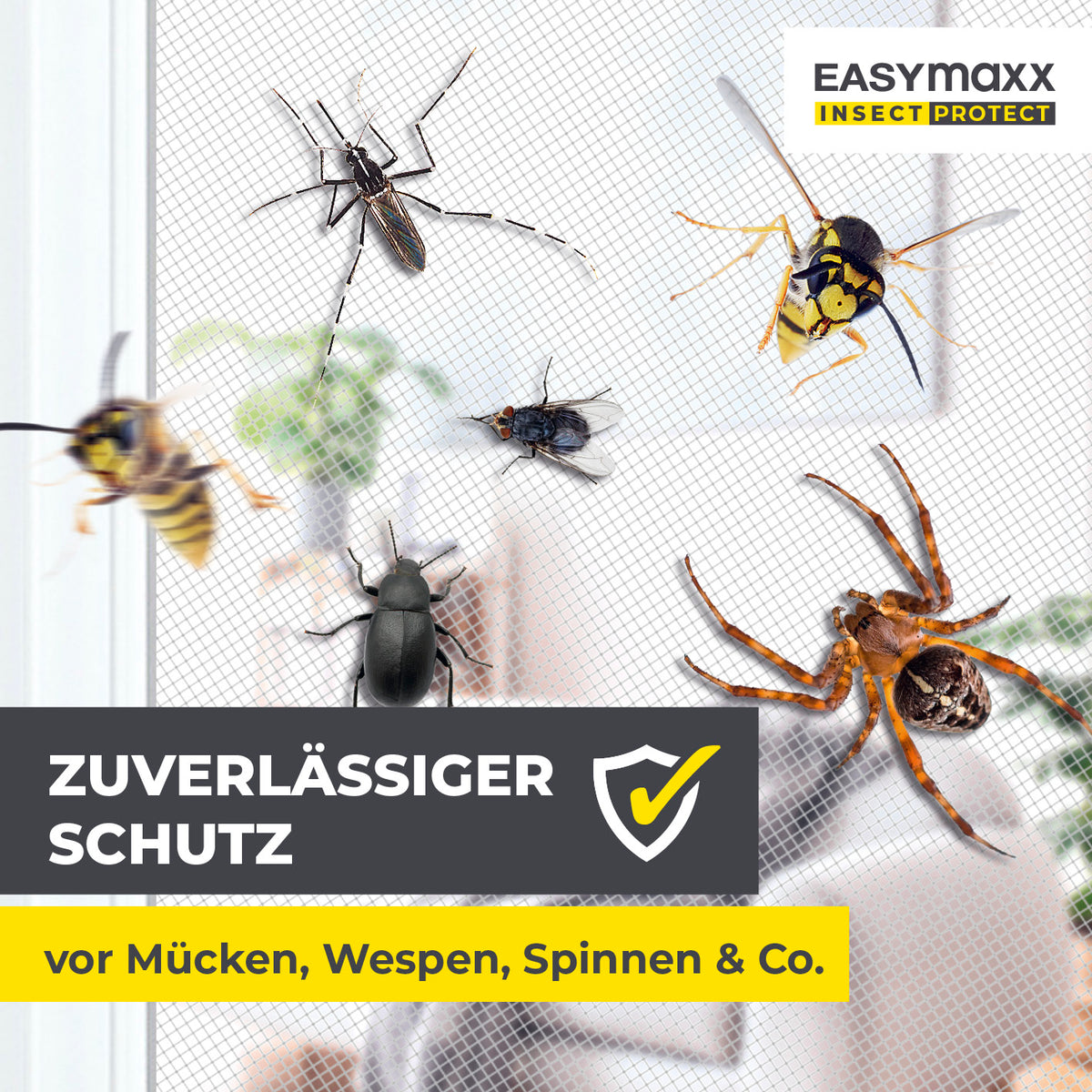 Insektenschutzgitter mit Magnetbefestigung - 4er-Set - 110 x 130 cm - Weiß schützt Fenster zuverlässig vor Insekten wie Mücken, Wespen und Spinnen.