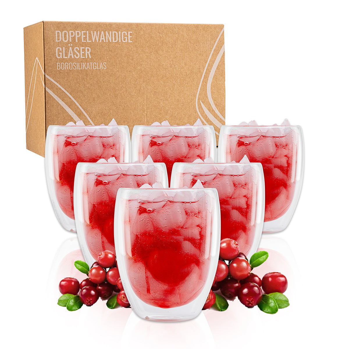 Latte Macchiato Gläser - 6er-Set - 330 ml, doppelwandige, klare Borosilikatgläser ideal für heiße und kalte Getränke.