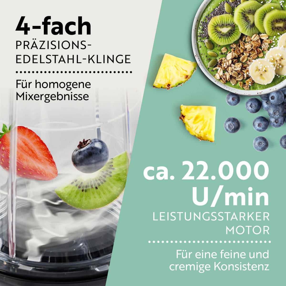 Mr. Magic Power 400 Pro Basis-Set M Grün/Schwarz mit 4-fach Edelstahl-Klinge und 400-W-Motor für feine Mixergebnisse