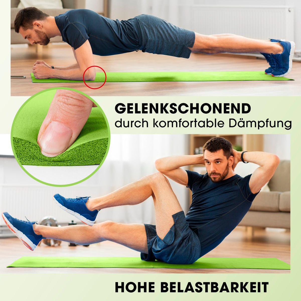 Fitness- und Gymnastikmatte - 183 x 61 x 1,5 cm - Grün mit gelenkschonender Dämpfung und hoher Belastbarkeit für Yoga und Gymnastik.