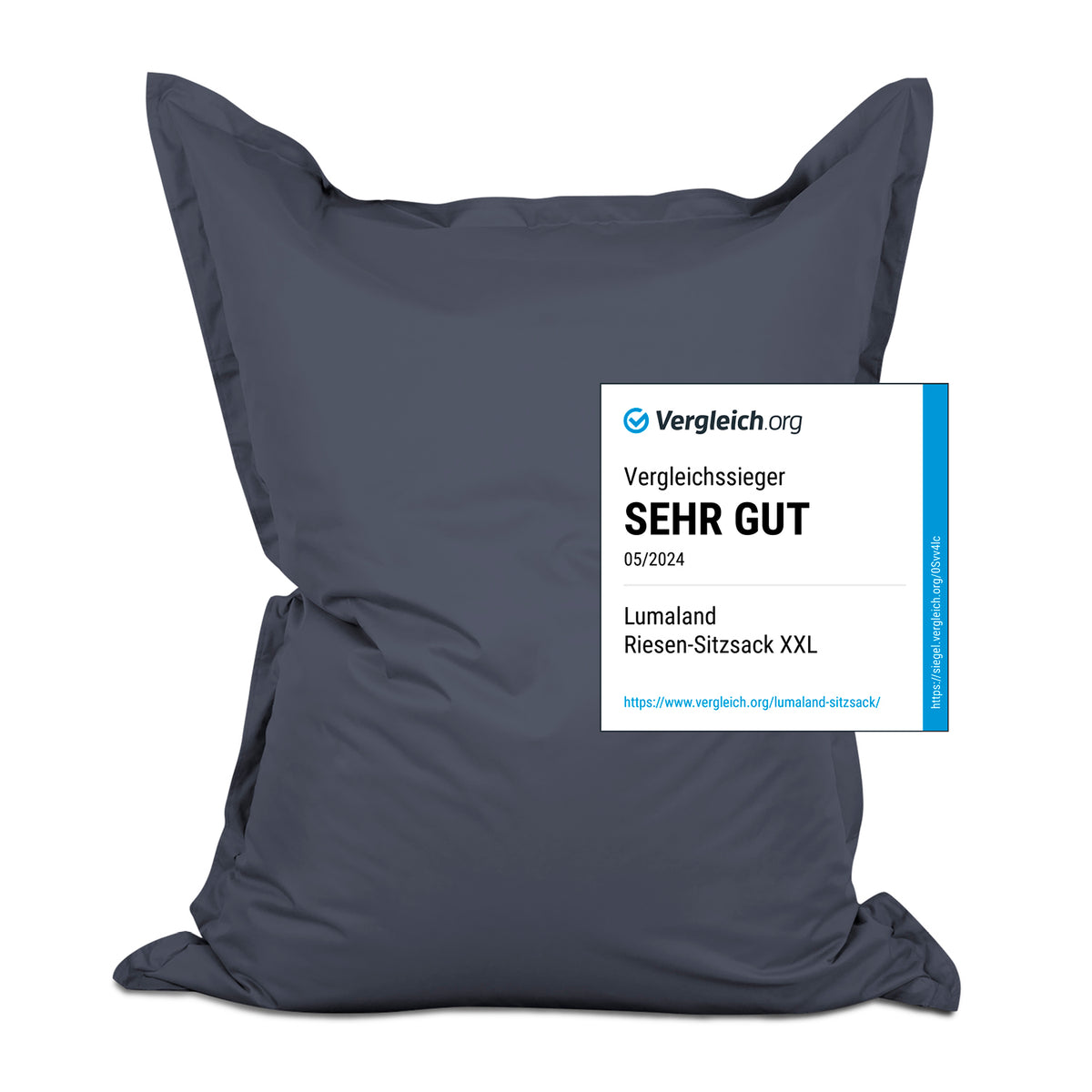Sitzsack Classic XXL (380 L) in Stahlgrau, indoor & outdoor nutzbar, mit über 3 Mio. EPS-Perlen und robustem, pflegeleichtem Material.