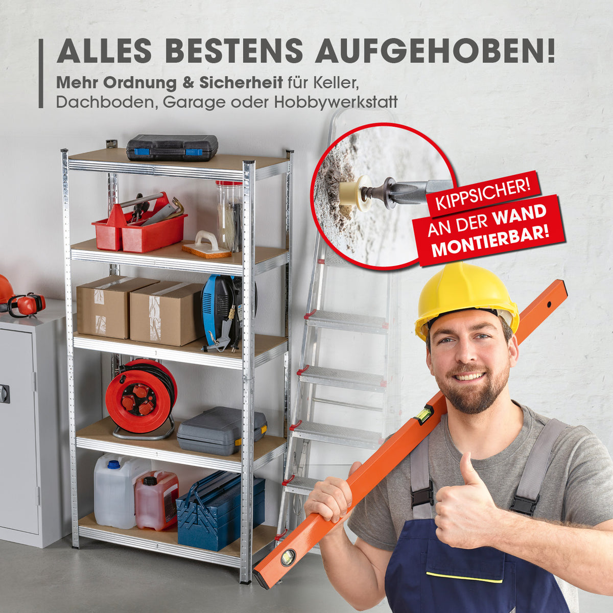 Schwerlastregal & Werkbank - 180 x 90 x 40 cm mit robuster Metallkonstruktion und 875 kg Traglast für Werkstatt, Garage und Keller.
