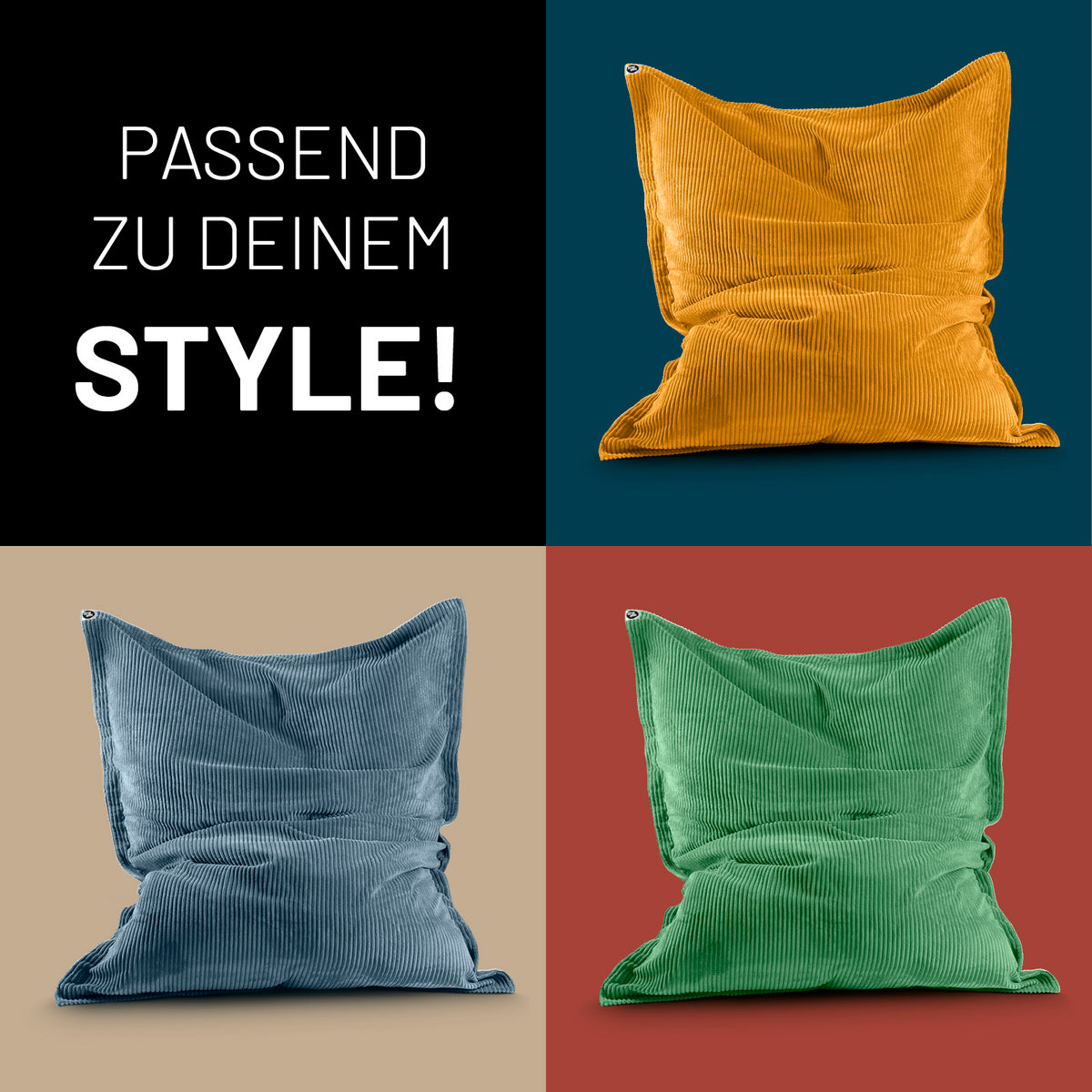 Sitzsack Classic XXL aus der LUMALAND Cord-Reihe - 380 L - 140 x 180 cm - Grau in verschiedenen Farben und modernem Cord-Design.
