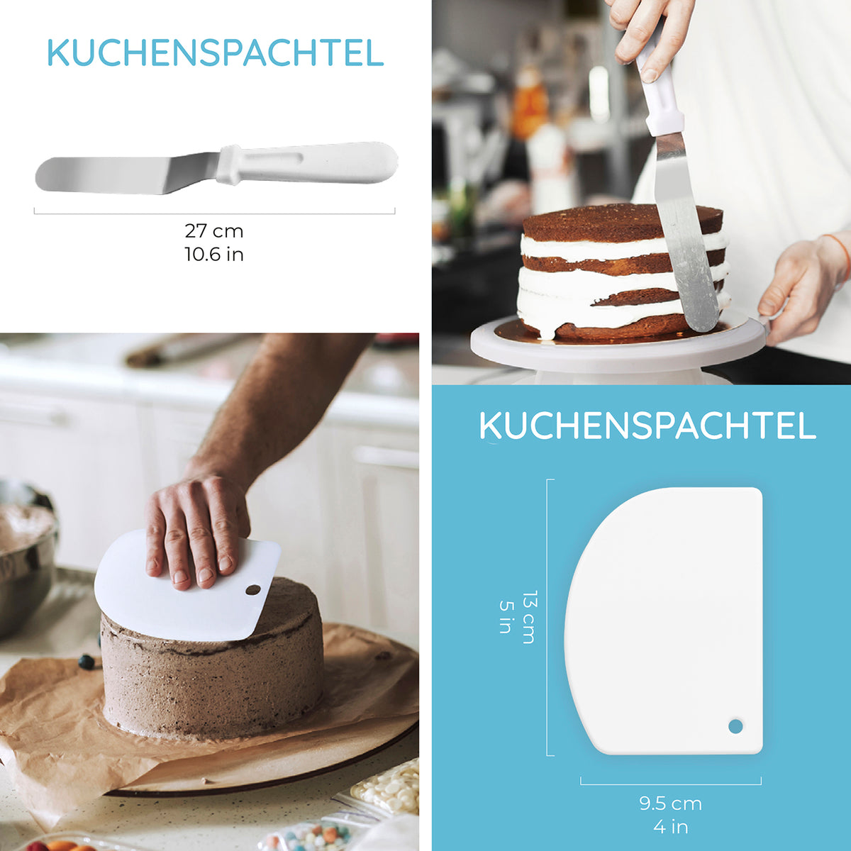 Drehbare Tortenplatte - 28 cm - 51-tlg. mit Kuchenspachtel zum einfachen Verzieren und Glätten von Torten und Kuchen.