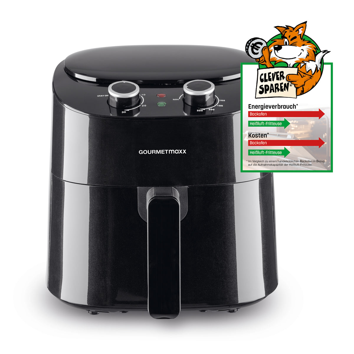 Heißluft-Fritteuse Mechanisch 4,7l - Schwarz mit 30-Minuten-Timer, fettarmer Zubereitung und spülmaschinenfestem Korb.