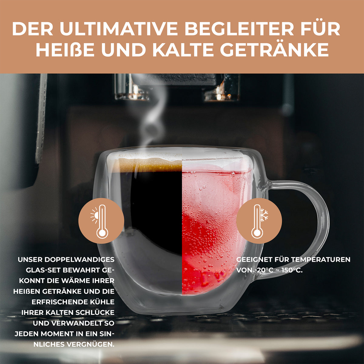 Doppelwandige Gläser - 6er-Set - 80 ml, isolierende Borosilikatgläser für heiße und kalte Getränke, hitze- und kältebeständig.