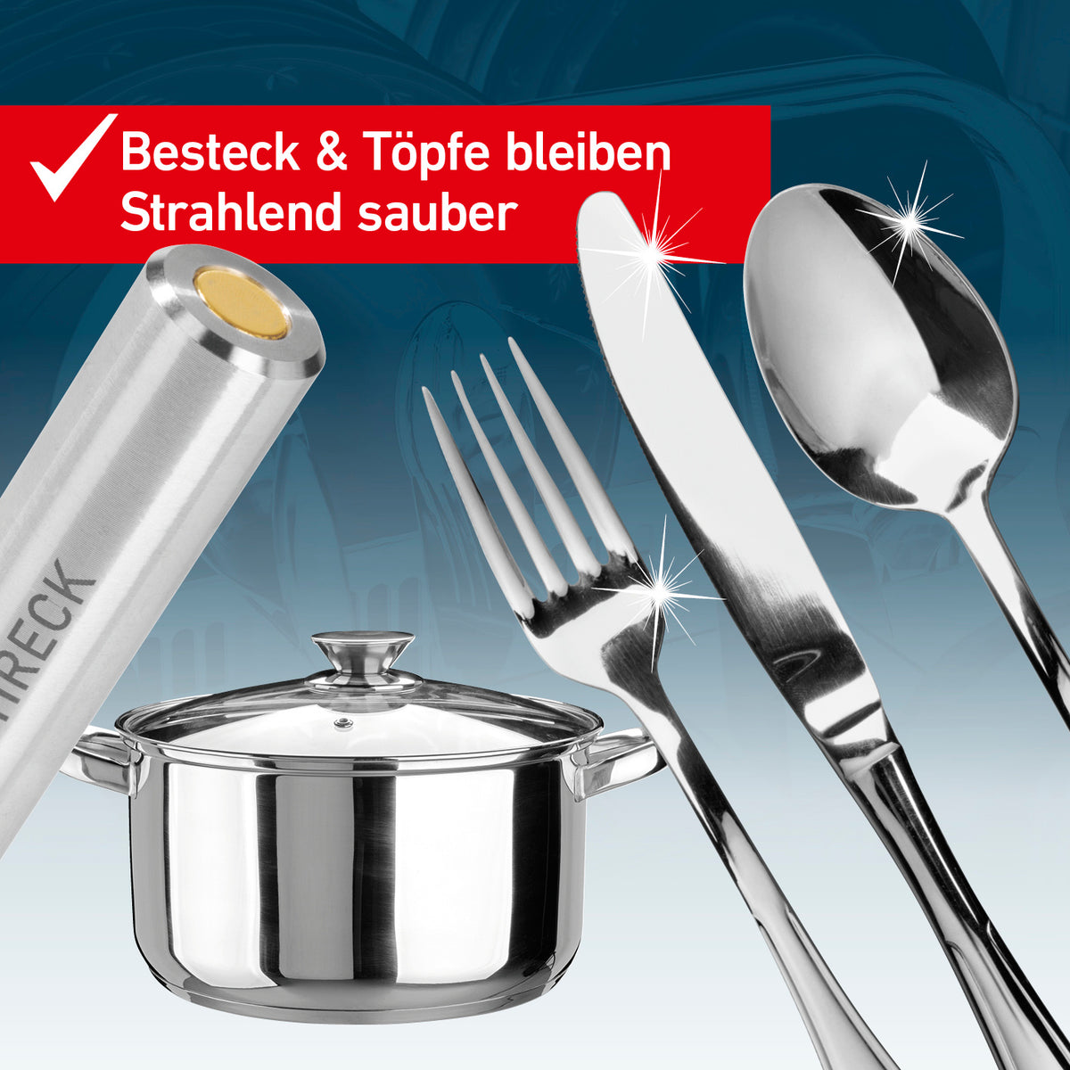 Rostschreck - 2er-Set verhindert Rostflecken und hält Besteck und Töpfe ohne Chemie strahlend sauber im Geschirrspüler.
