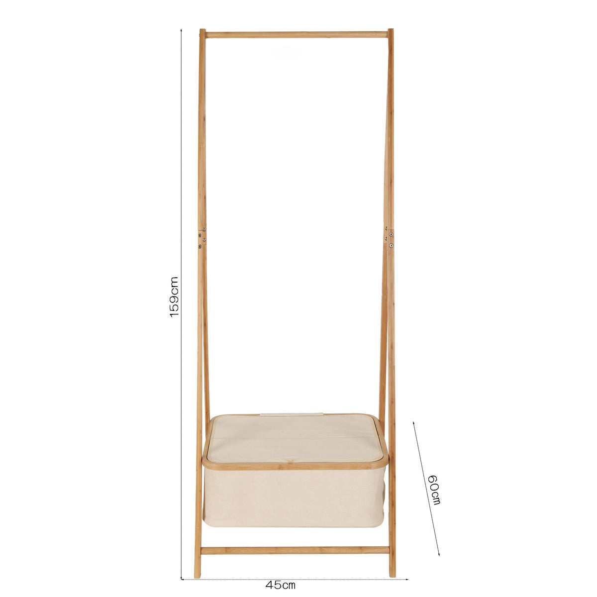 Kleiderständer aus Bambus - 159 x 60 x 45 cm in Beige, stabiler, moderner Garderobenständer mit Ablagefach von Lumaland.