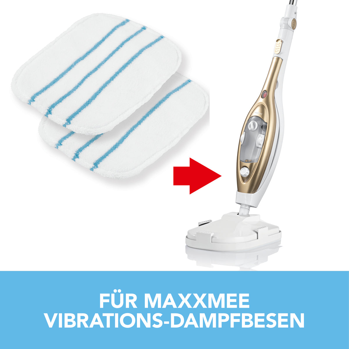 Bodentuch für Dampfbesen Vibration - 2er-Set - weiß, passend für MAXXMEE Vibrations-Dampfbesen, wiederverwendbar und maschinenwaschbar.