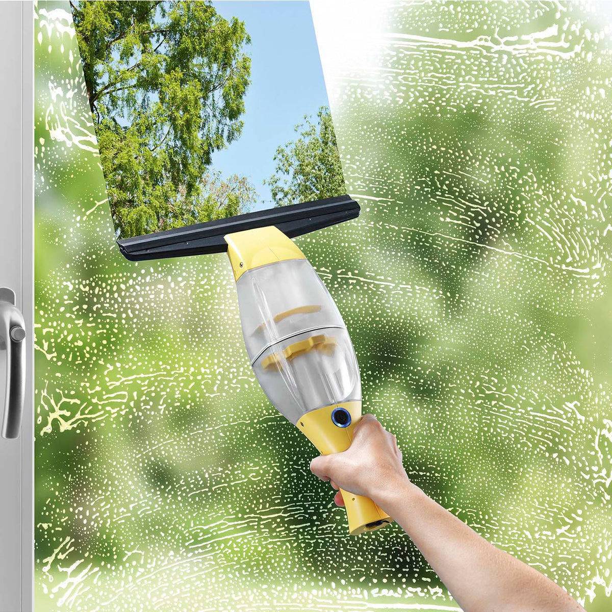 Akku-Fensterreiniger - Gelb entfernt Schmutz und Wasser von Fenstern kabellos und praktisch, ideal für alle glatten Flächen.