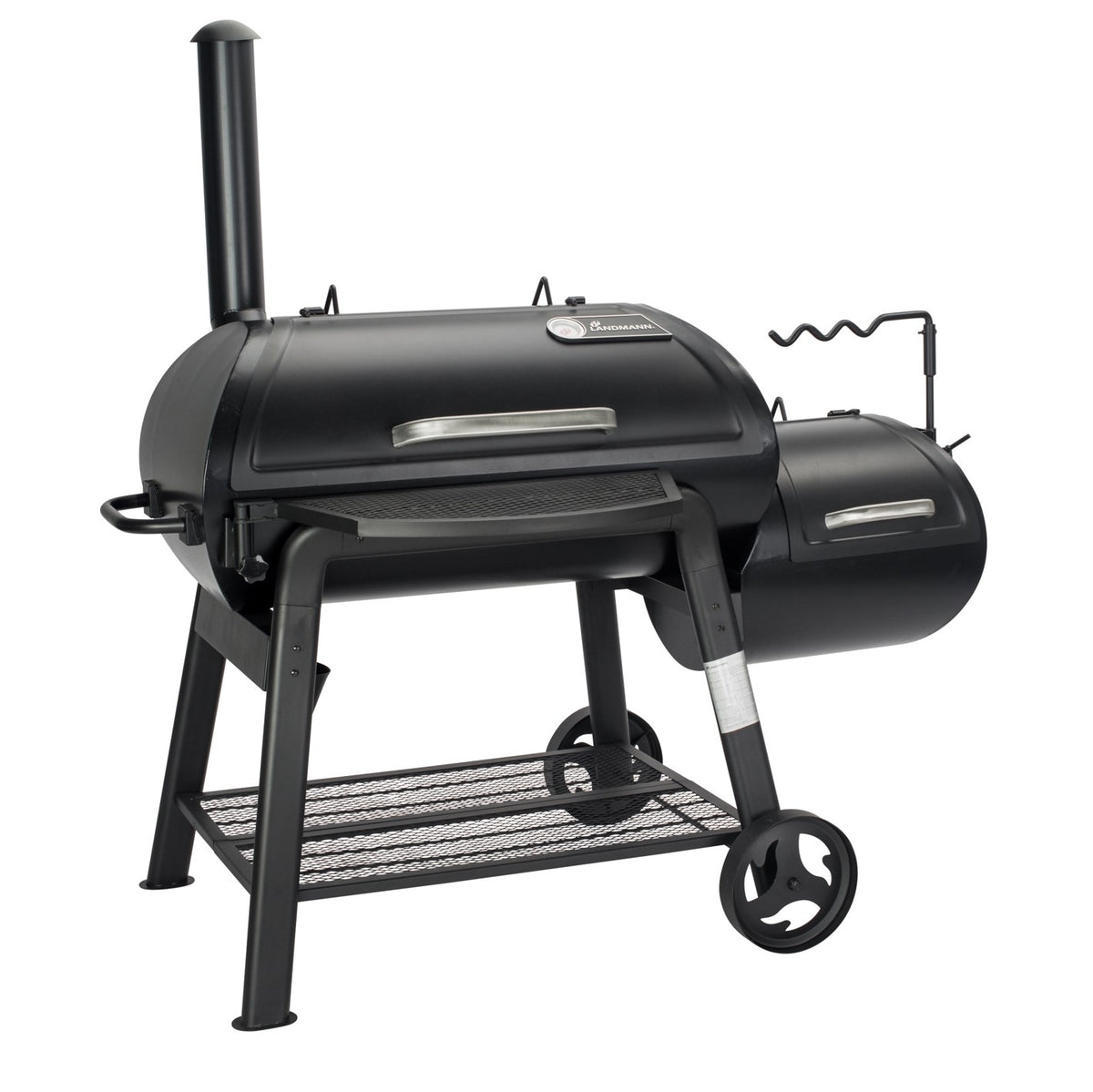 Smoker Vinson 500 klassischer 20 Zoll Smoker mit Feuerbox, Deckelthermometer, Edelstahlgriffen und schwenkbarem Fronttisch.