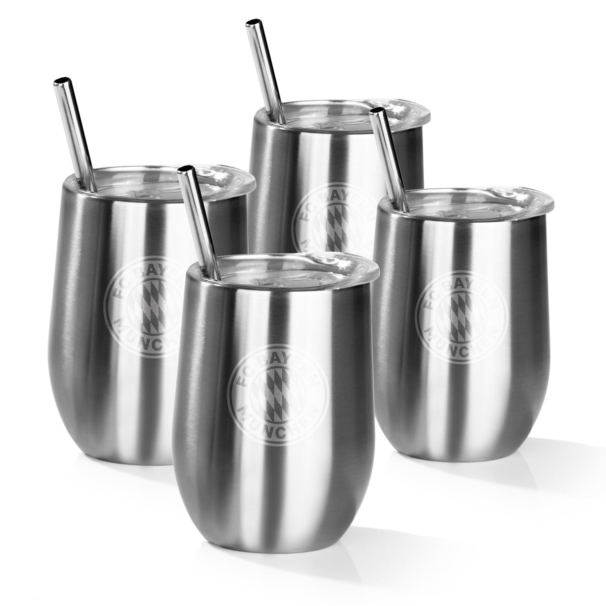 Edelstahl-Getränkebecher inkl. Trinkhalm 350 ml 4er-Set, dreifach isoliert zum Warm- und Kalthalten, spülmaschinengeeignet.