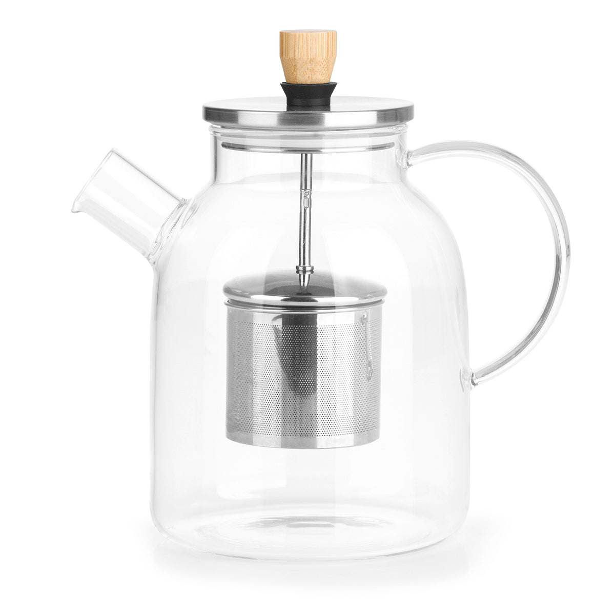 TEEKANNE Glaskanne mit Teesieb - 1,5 l, aus hitzebeständigem Borosilikatglas mit Edelstahl-Teesieb und Bambusdeckel.