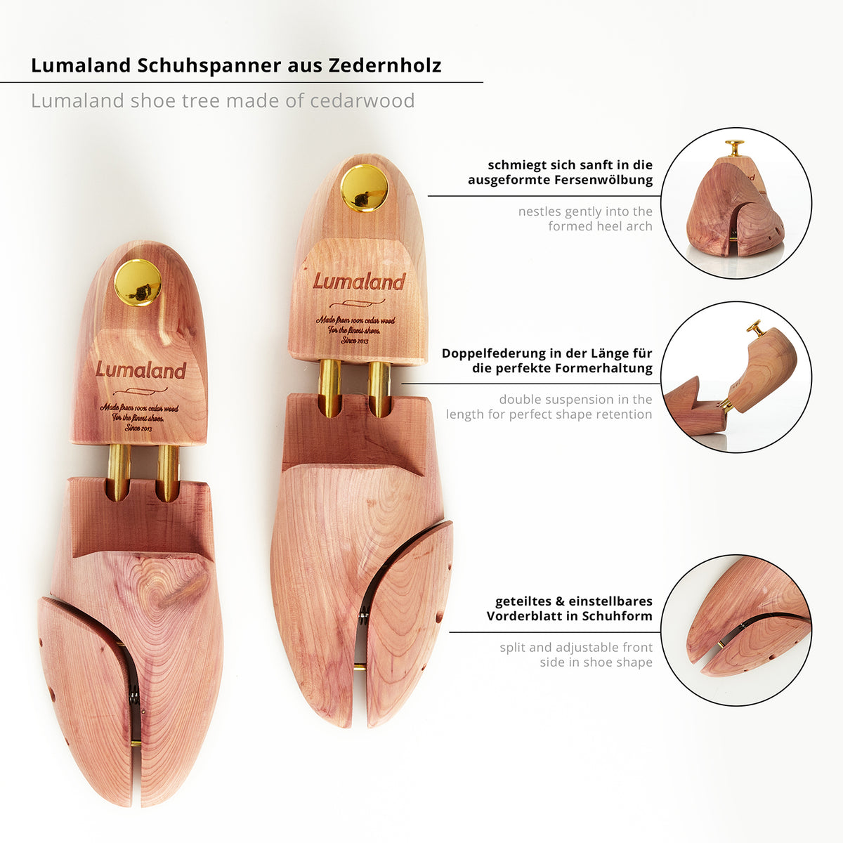 Schuhspanner für Damen und Herren - Größe 40/41 aus Zedernholz für perfekte Form und sanftes Glätten von Gehfalten im Schuh.