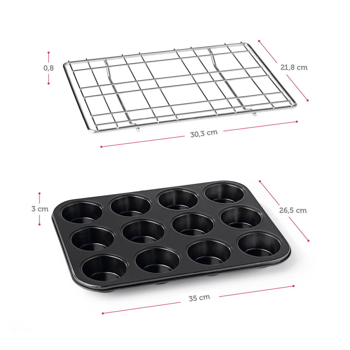 CuCap Backform + Zentrierungshilfe + Silikon-Backförmchen mit Maßen für stabiles, zentrales Backen von Küchlein.