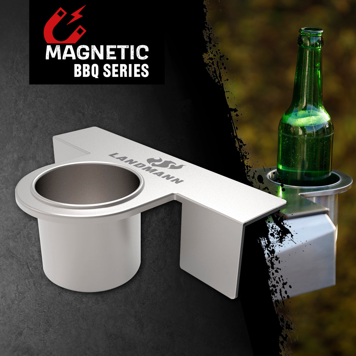 Magnet-Flaschenhalter für Grill aus Edelstahl mit starkem Magnet, hält 0,33 & 0,5 L Flaschen sicher griffbereit am Grill.