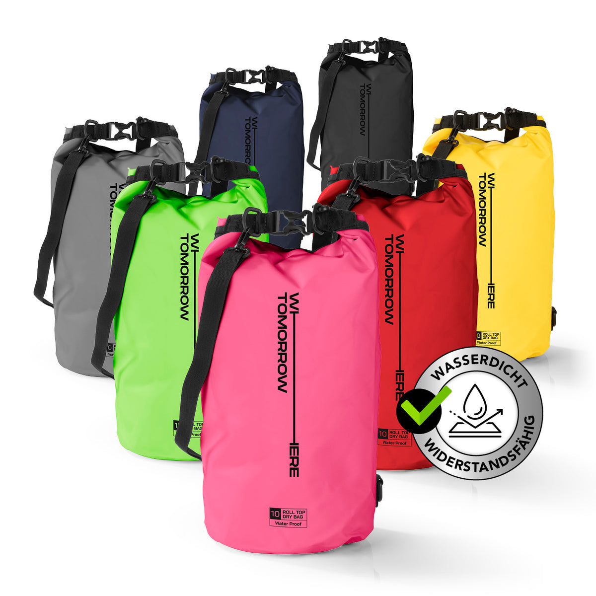 Dry Bag 10L - Style 02 - Pink, wasserdichter, robuster Outdoor-Rucksack mit Rolltop und verstellbarem Schultergurt.
