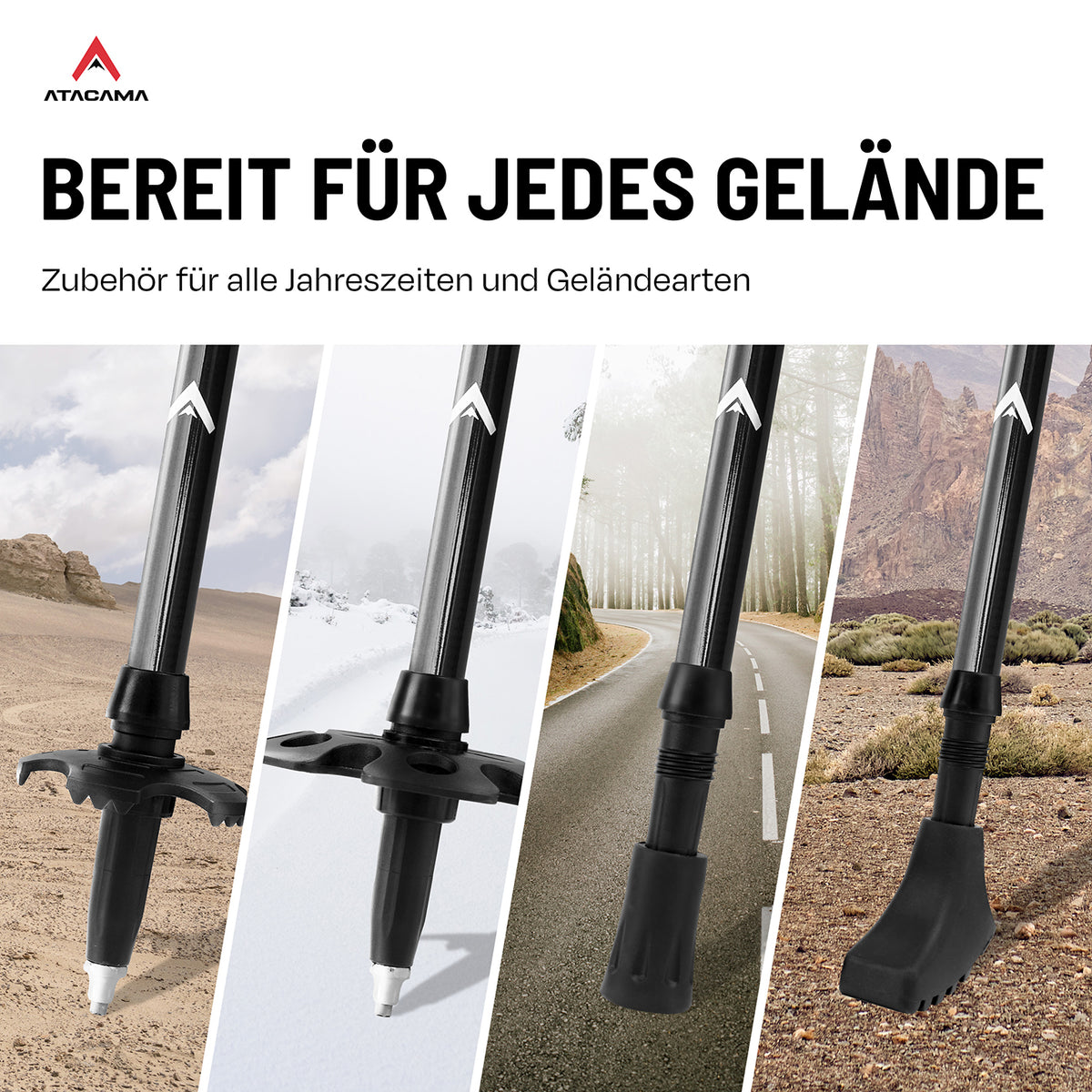 Teleskop Wanderstöcke -  Carbon - 110 cm / 135 cm mit vielseitigem Zubehör für alle Jahreszeiten und Geländearten, robust und leicht.