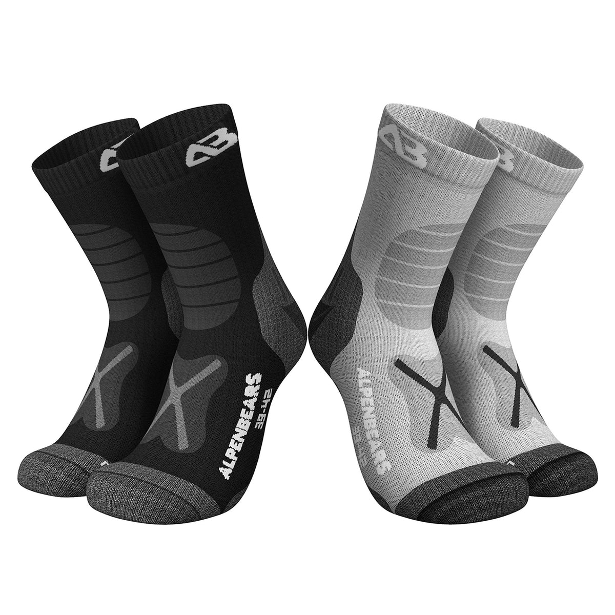 Wandersocken Merinowolle - 2er-Set Grau-Schwarz Größe 35-38, atmungsaktiv, feuchtigkeitsregulierend und blasenfrei für Wandertouren.