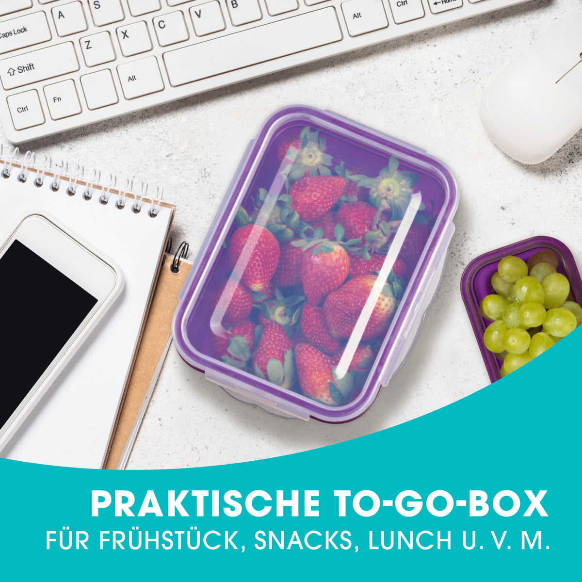 Frischhaltedosen Klick-it 72-tlg. lila/pink/türkis mit 4-fach-Klickverschluss, stapelbar, ideal für Aufbewahren und Einfrieren.